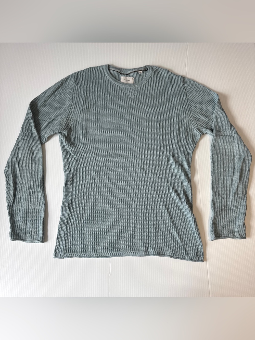Billy Reid Mini Waffle Crew Sage Cotton Cashmere Sweater Quiet Luxury Mens M